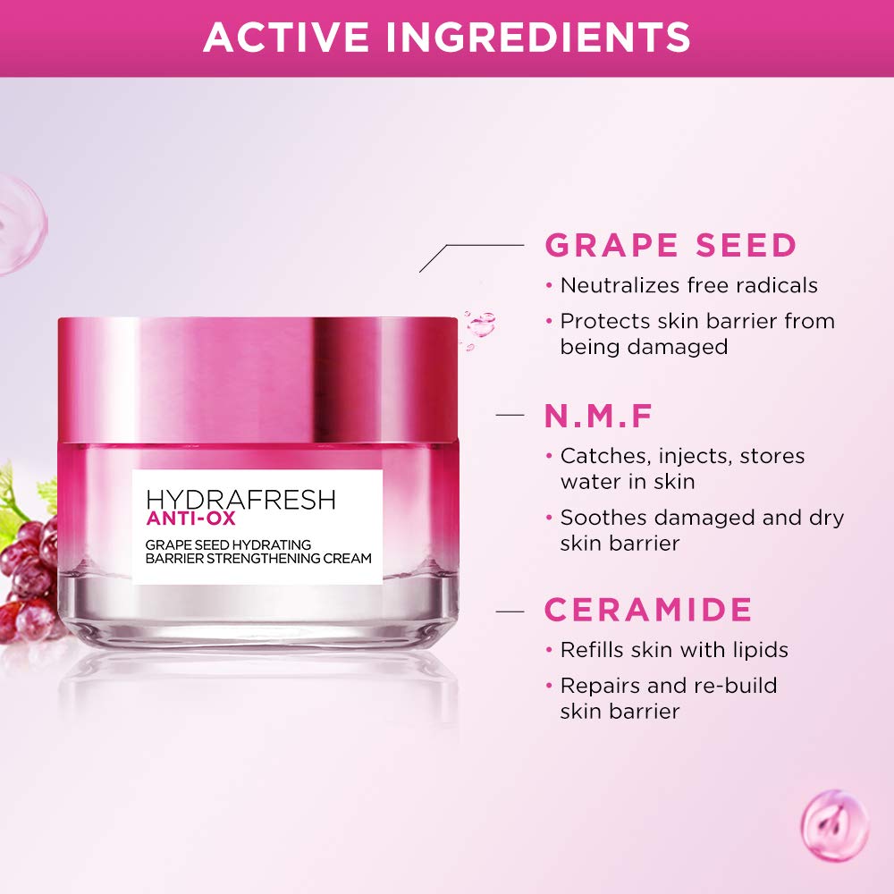 L'Oreal Paris Hydrafresh Anti-Ox Grape Seed Hydrating Cream 50ml,6923700960853,