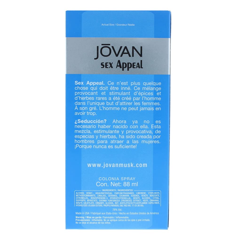 Jovan Sex Appeal Cologne Spray For Men 88ml,035017009425,