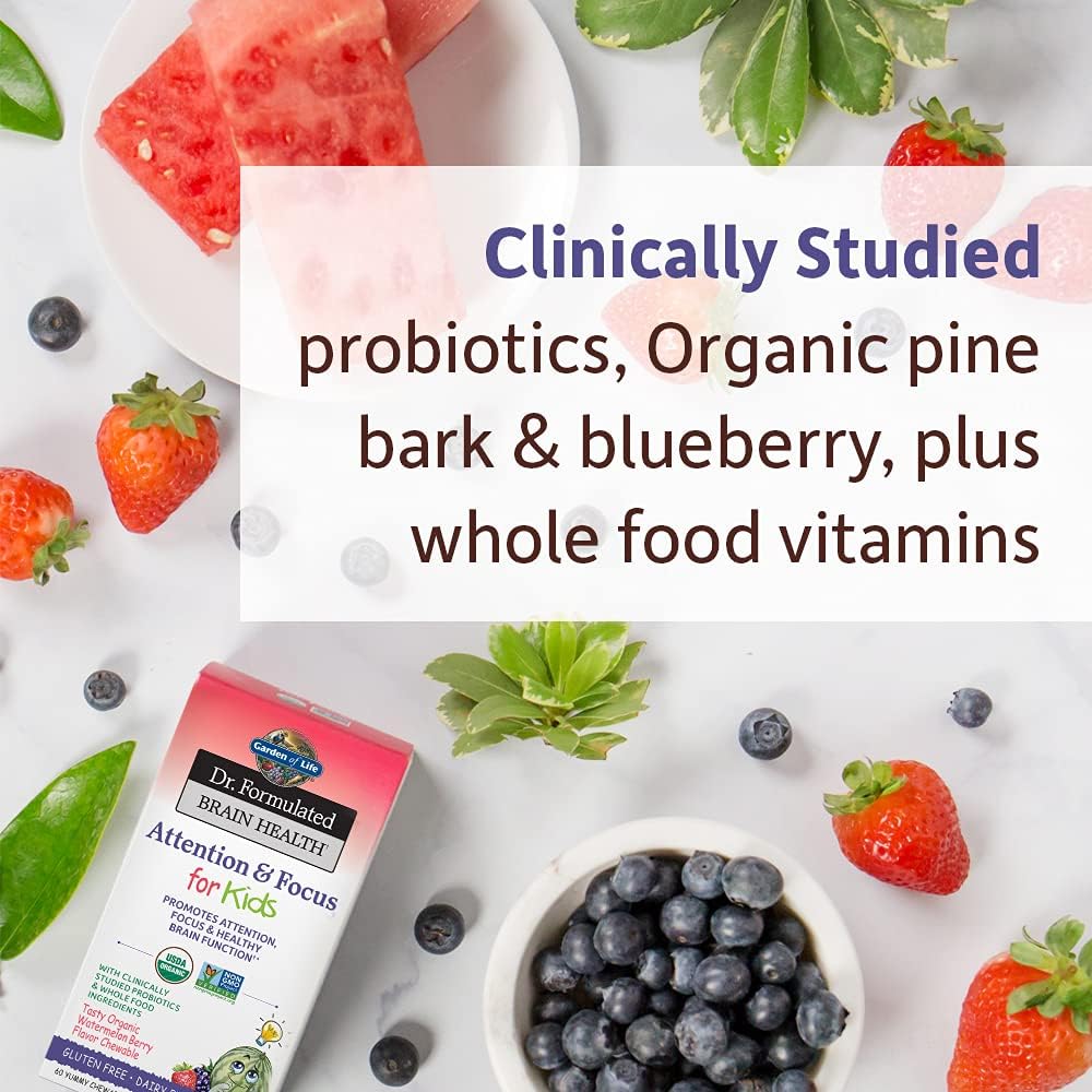 Garden Of Life Dr. Formulated Brain Health Attention & Focus For Kids Watermelon Berry 60 Chewables,658010120715,