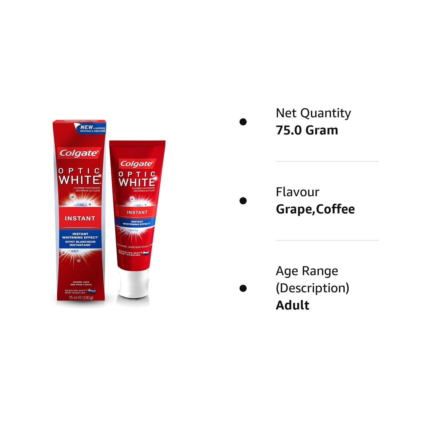 Colgate Optic White Instant Whitening Effect Dazzling Mint Toothpaste 75ml,8714789930848,