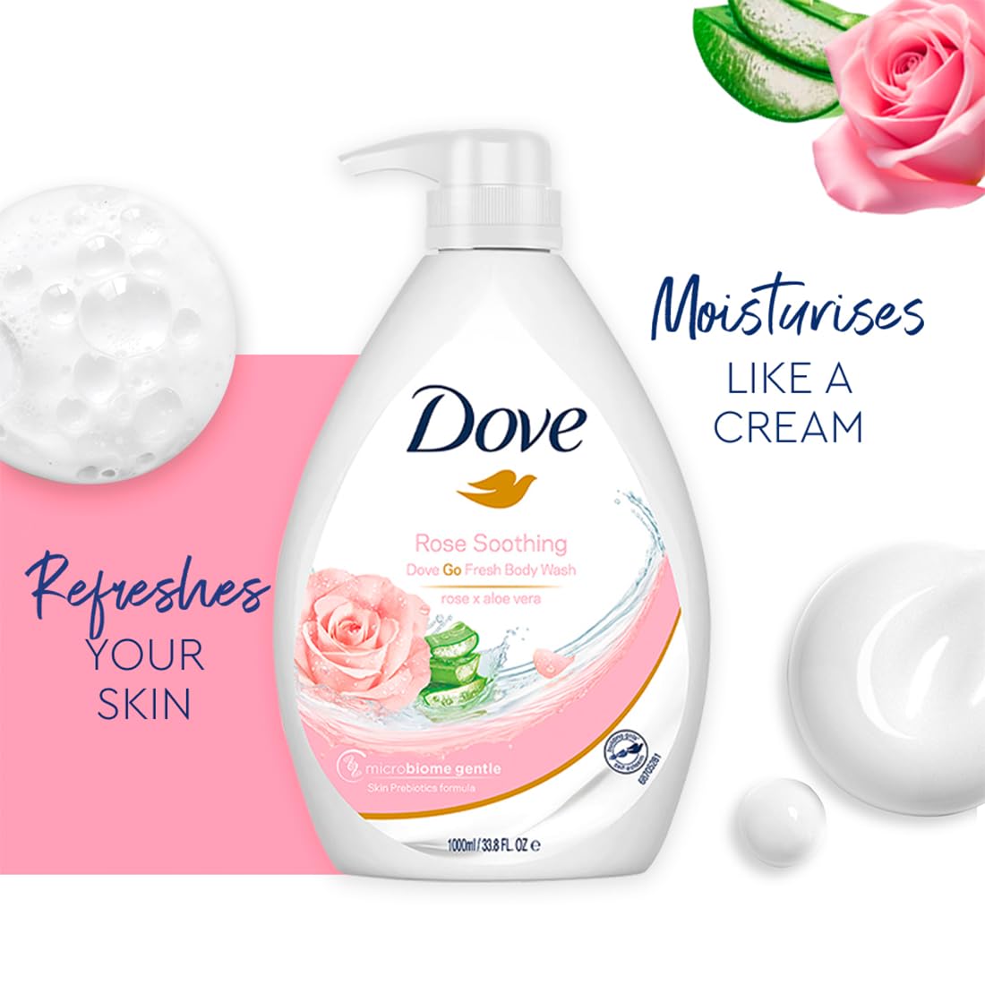 Dove Go Fresh Rose Soothing Rose & Aloe Vera Body Wash 1000ml,8886467020391,
