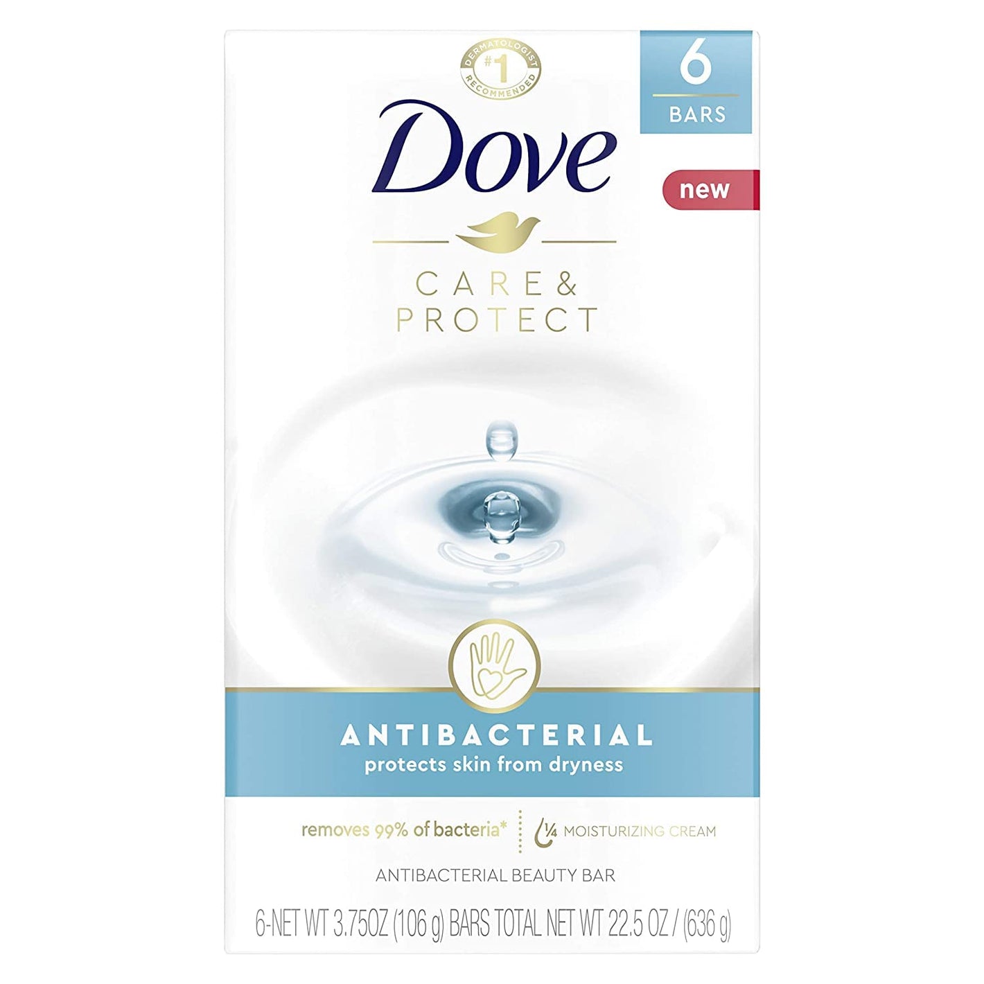 Dove Beauty Bar Care & Protect Antibacterial Soap (Pack Of 6) 106g Each,011111027176,