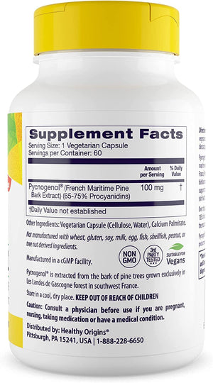 Healthy Origins Pycnogenol 100mg 60 Veg Capsules