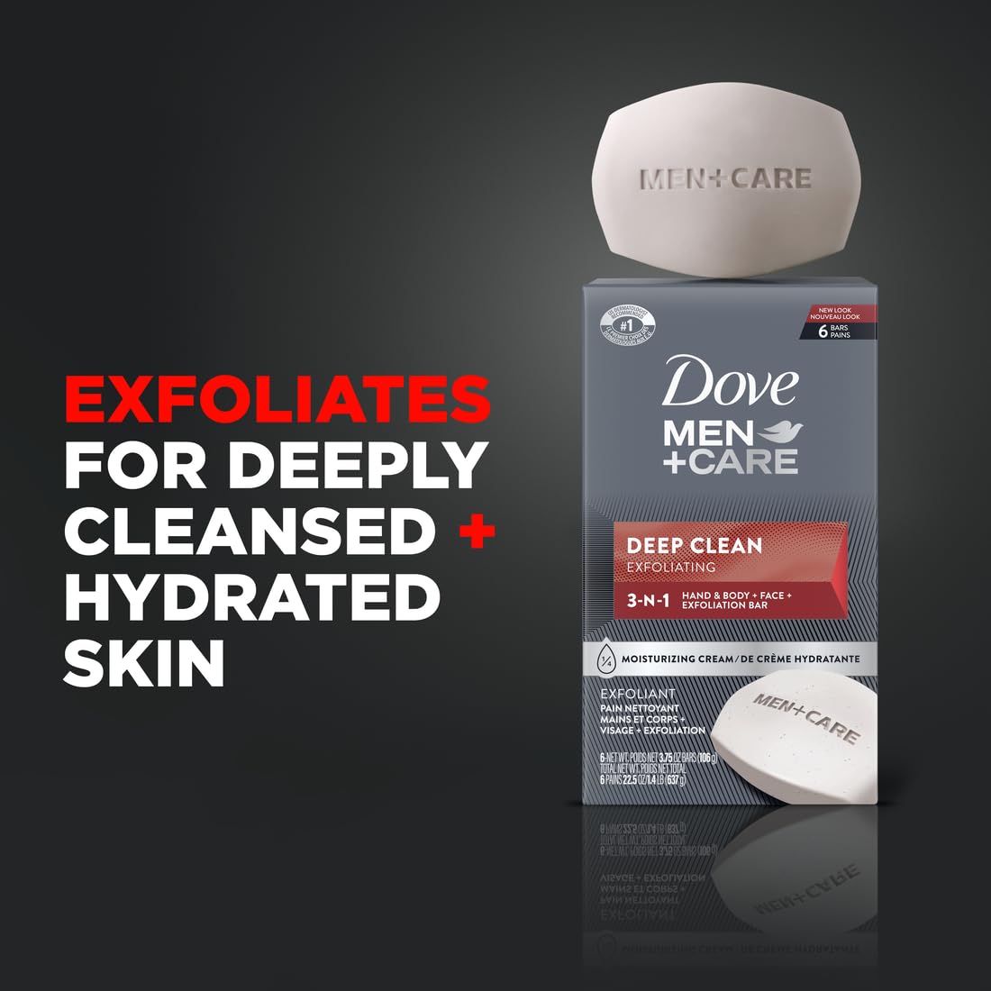 Dove Men +Care Deep Clean Exfoliating 3-In-1 Bar Soap (Pack Of 6) 106g Each,011111012097,
