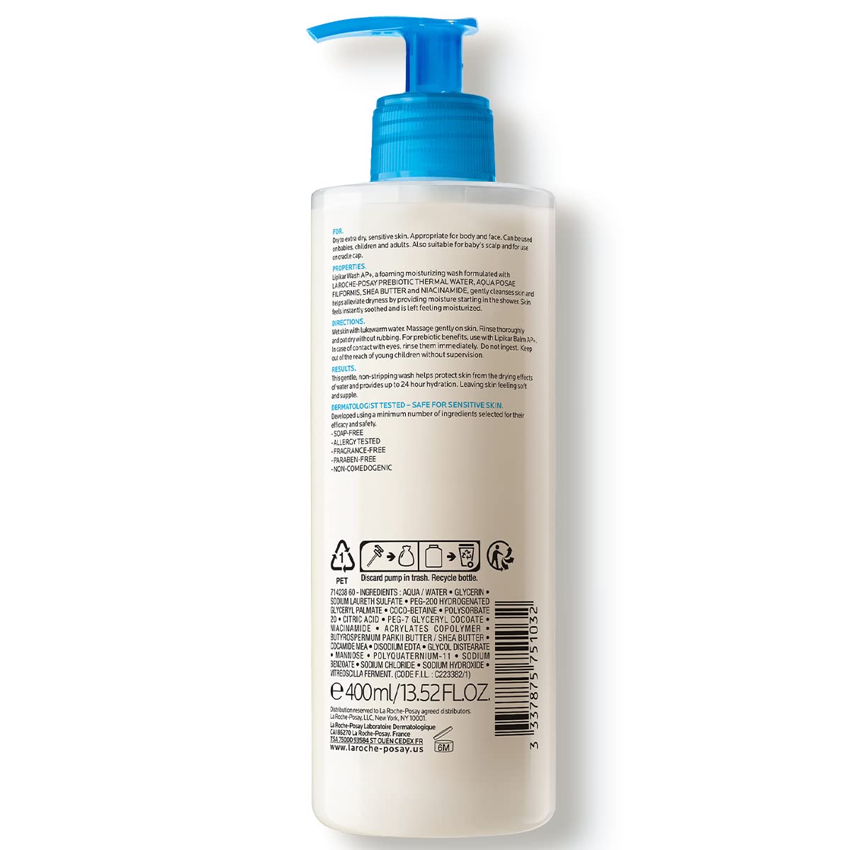 La Roche-Posay Lipikar AP+ Gentle Foaming Moisturizing Wash 400ml,3337875751032