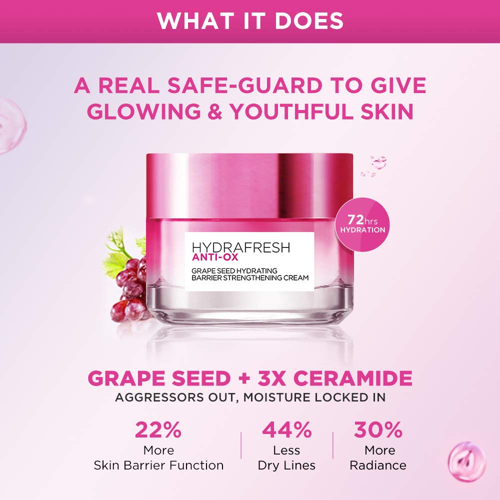 L'Oreal Paris Hydrafresh Anti-Ox Grape Seed Hydrating Cream 50ml,6923700960853,