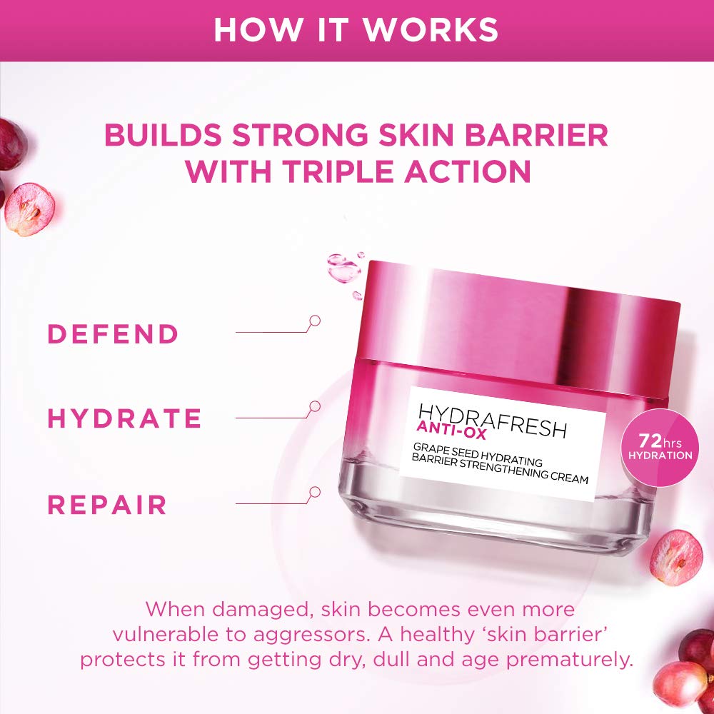 L'Oreal Paris Hydrafresh Anti-Ox Grape Seed Hydrating Cream 50ml,6923700960853,