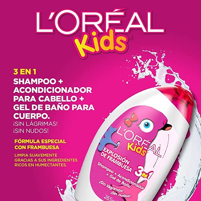 L'Oreal Paris Kids Explosion De Frambuesa 3-In-1 Shampoo + Conditioner + Body Wash 265ml,7506078941755