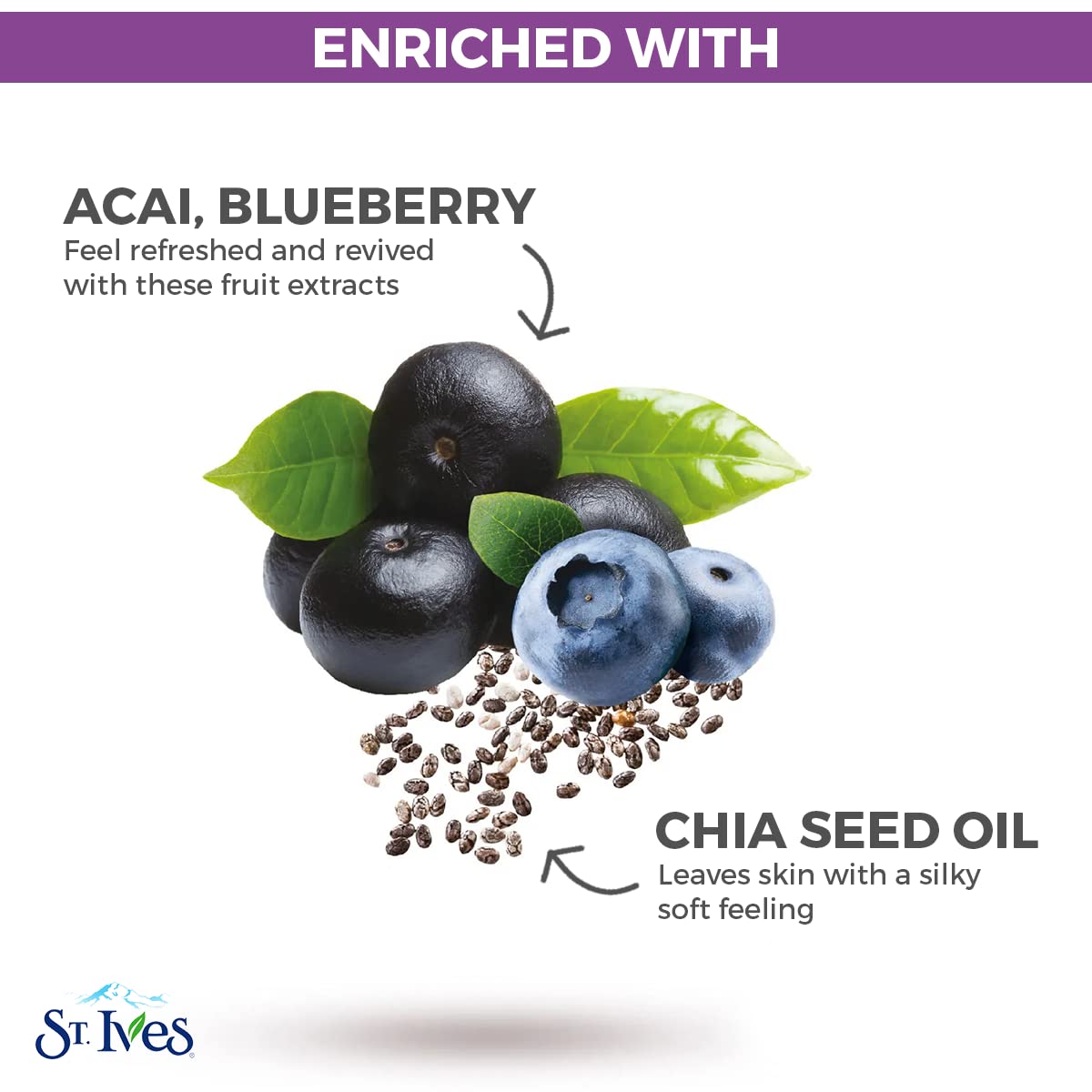 St. Ives Revitalizing Acai, Blueberry & Chia Seed Oil Body Wash 400ml,077043000236,