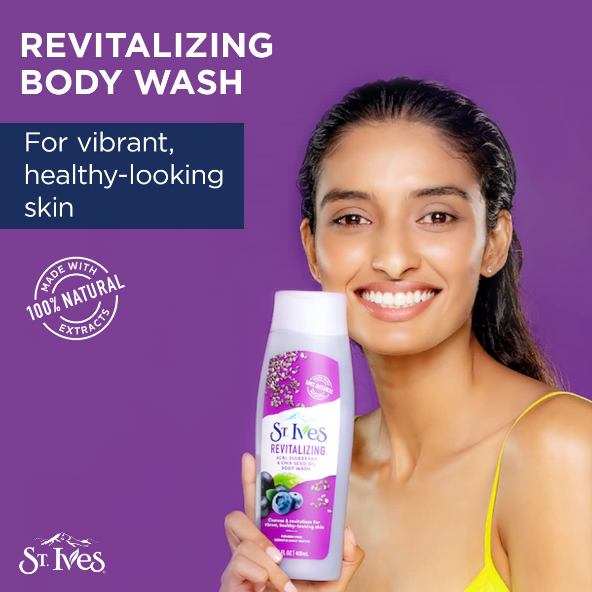St. Ives Revitalizing Acai, Blueberry & Chia Seed Oil Body Wash 400ml,077043000236,