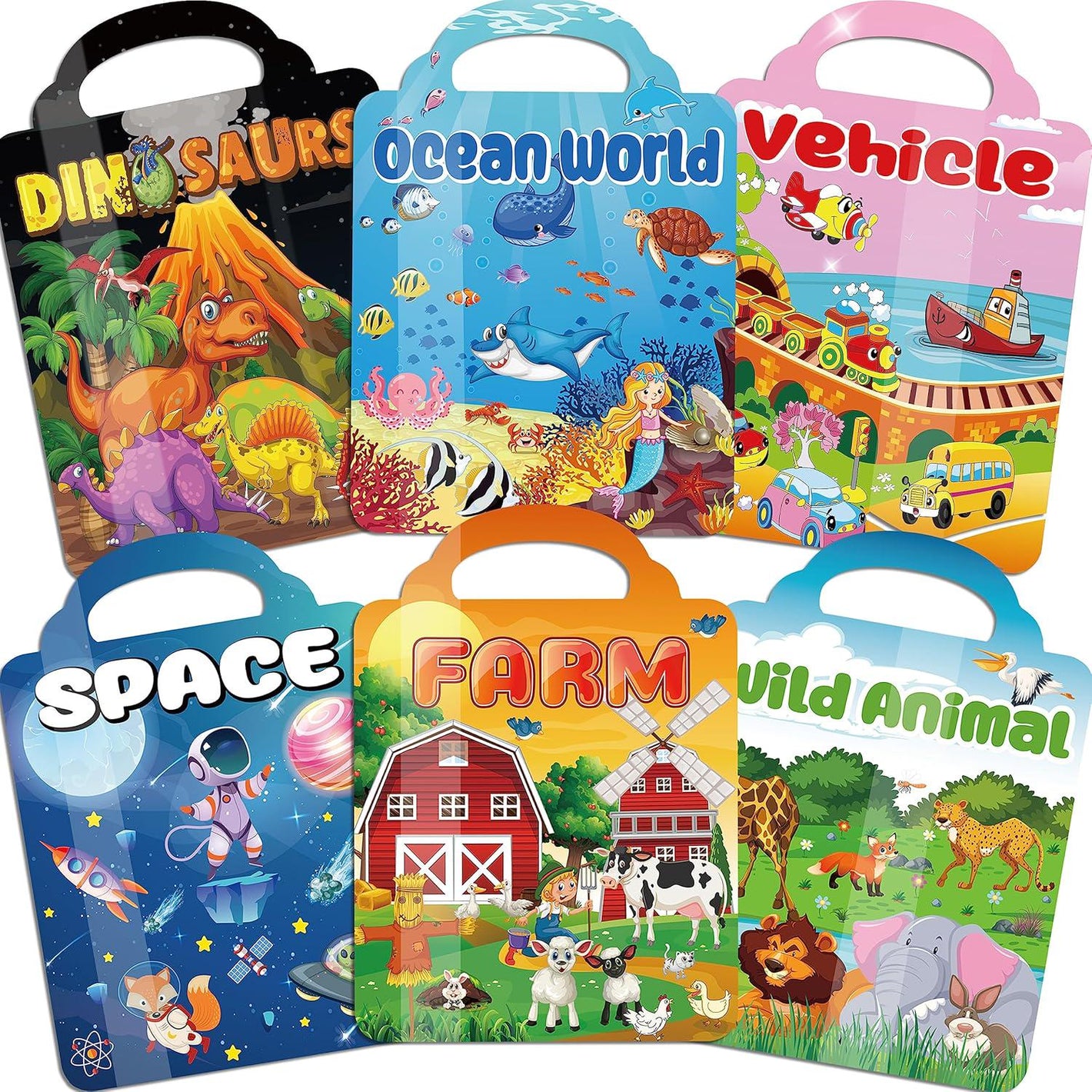 6?Set Puffy Sticker Books, 3D Reusable, Farm, Dinosaur, Ocean & Space Themes, Kids Ages 2–4 Activity Toys