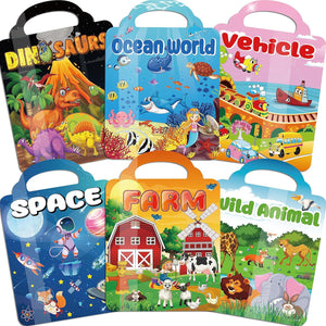 6?Set Puffy Sticker Books, 3D Reusable, Farm, Dinosaur, Ocean & Space Themes, Kids Ages 2–4 Activity Toys