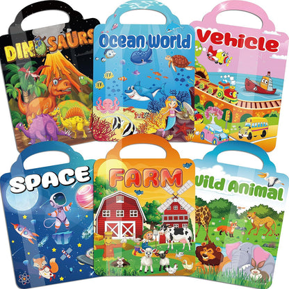 6?Set Puffy Sticker Books, 3D Reusable, Farm, Dinosaur, Ocean & Space Themes, Kids Ages 2–4 Activity Toys