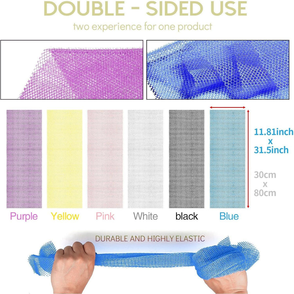 6 Pieces African Bath Sponge African Net Long Net Bath Sponge Exfoliating Shower Body Scrubber Back Scrubber Skin Smoother,Great For Daily Use (Pink, Yellow, Purple, Blue, Black, Off-White),