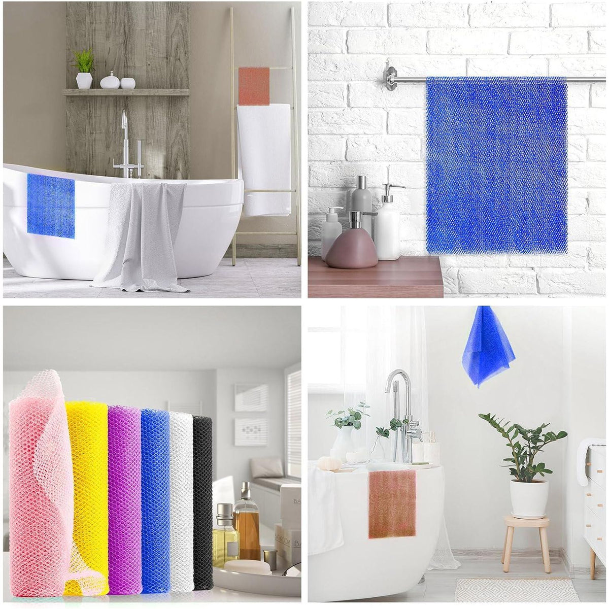 6 Pieces African Bath Sponge African Net Long Net Bath Sponge Exfoliating Shower Body Scrubber Back Scrubber Skin Smoother,Great For Daily Use (Pink, Yellow, Purple, Blue, Black, Off-White),