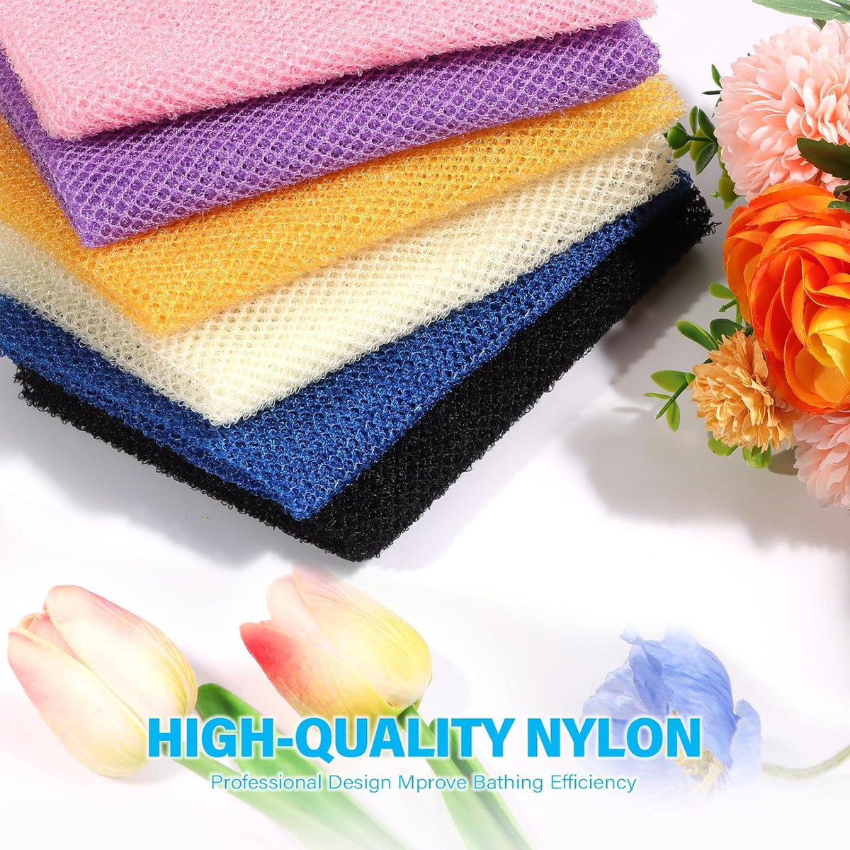 6 Pieces African Bath Sponge African Net Long Net Bath Sponge Exfoliating Shower Body Scrubber Back Scrubber Skin Smoother,Great For Daily Use (Pink, Yellow, Purple, Blue, Black, Off-White),