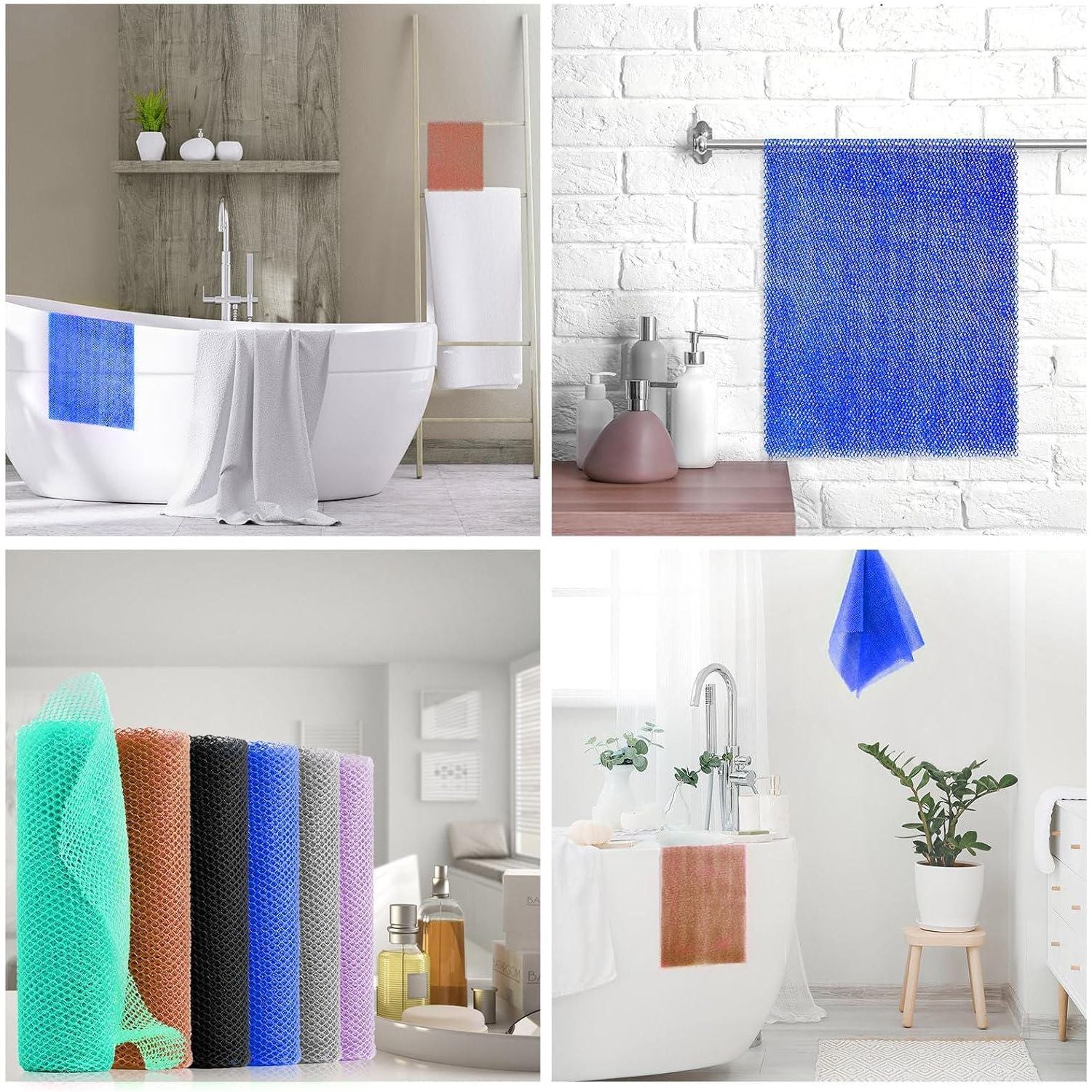 6 Pieces African Bath Sponge African Net Long Net Bath Sponge Exfoliating Shower Body Scrubber Back Scrubber Skin Smoother,Great For Daily Use (Purple, Gray, Blue, Black, Brown, Green),