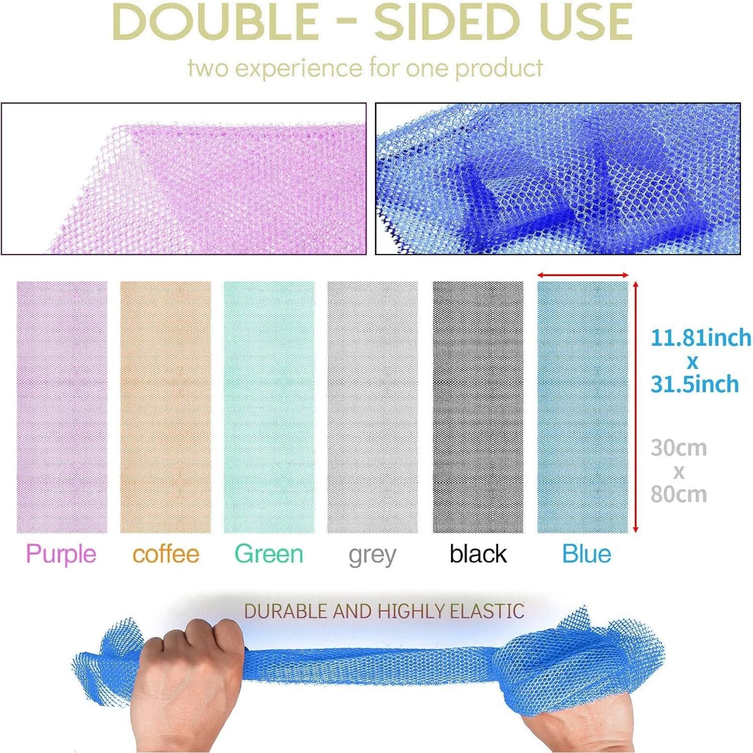 6 Pieces African Bath Sponge African Net Long Net Bath Sponge Exfoliating Shower Body Scrubber Back Scrubber Skin Smoother,Great For Daily Use (Purple, Gray, Blue, Black, Brown, Green),