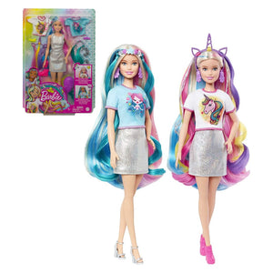 Mattel Barbie Fantasy Hair Unicorn To Mermaid Doll For Kids 5+ Years