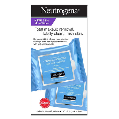 Neutrogena Makeup Remover Wipes, Daily Ultra-Soft Micellar Cleansing Wipes Gently Remove Oil & Makeup with No Heavy Residue, formulated without alcohol & Made with Plant-Based Cloth, 25 ct, 6 Pack