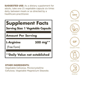 Solgar L-Arginine 500mg 100 Veg Capsules