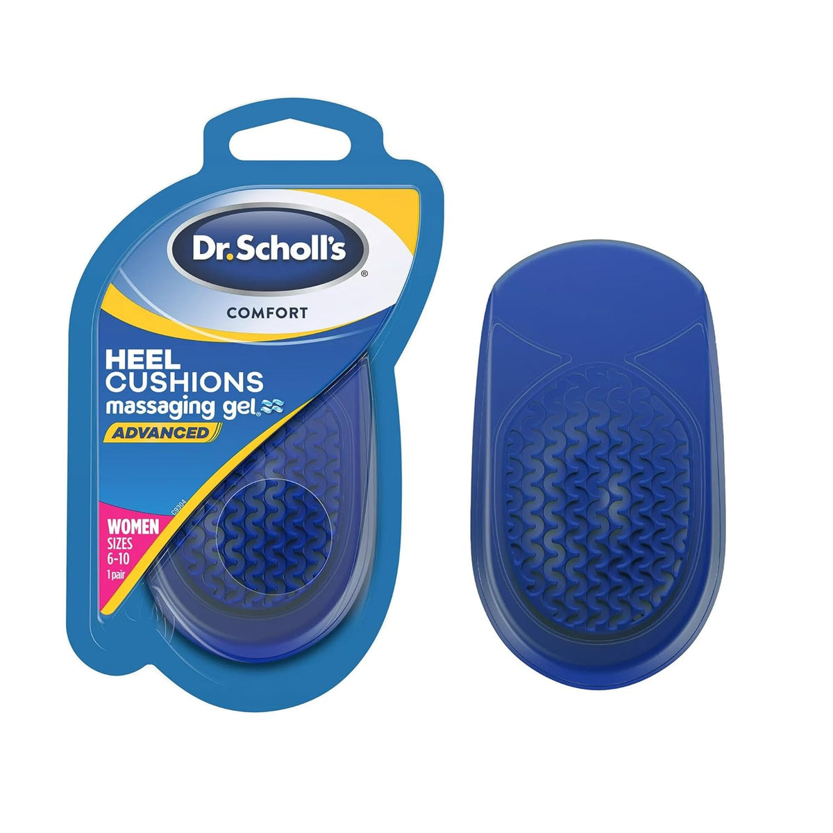 Dr. Scholl's Comfort Heel Cushions Advanced Massaging Gel Insoles 1 Pair (Women's 6-10),888853590707,