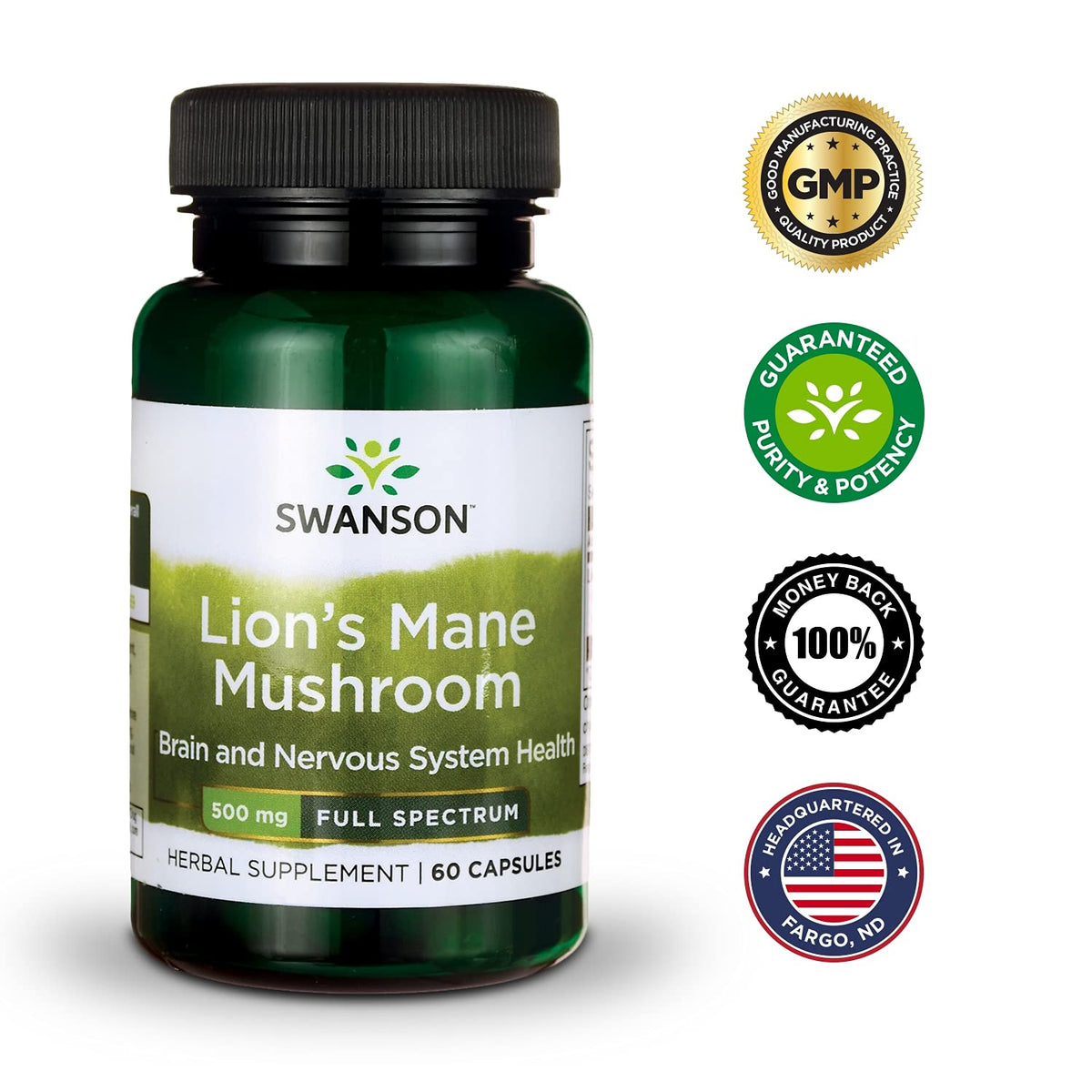 Swanson Lion's Mane Mushroom 500mg 60 Veg Capsules,087614110967