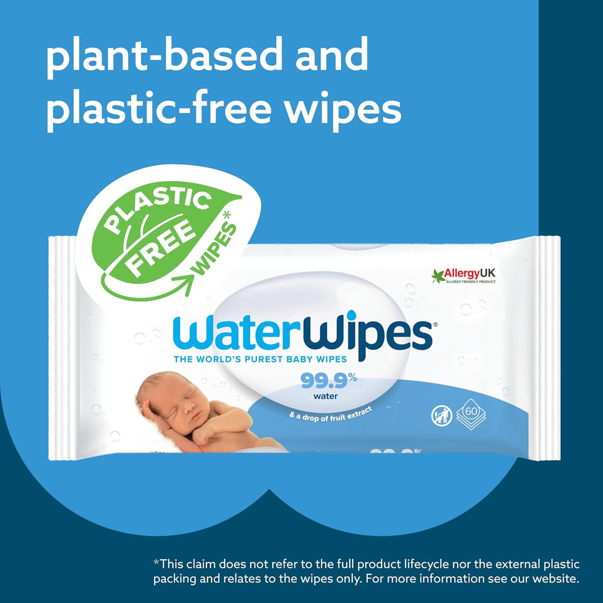 WaterWipes 99.9% Water & Fruit Extract Baby Wipes 60 Count,5099514400142