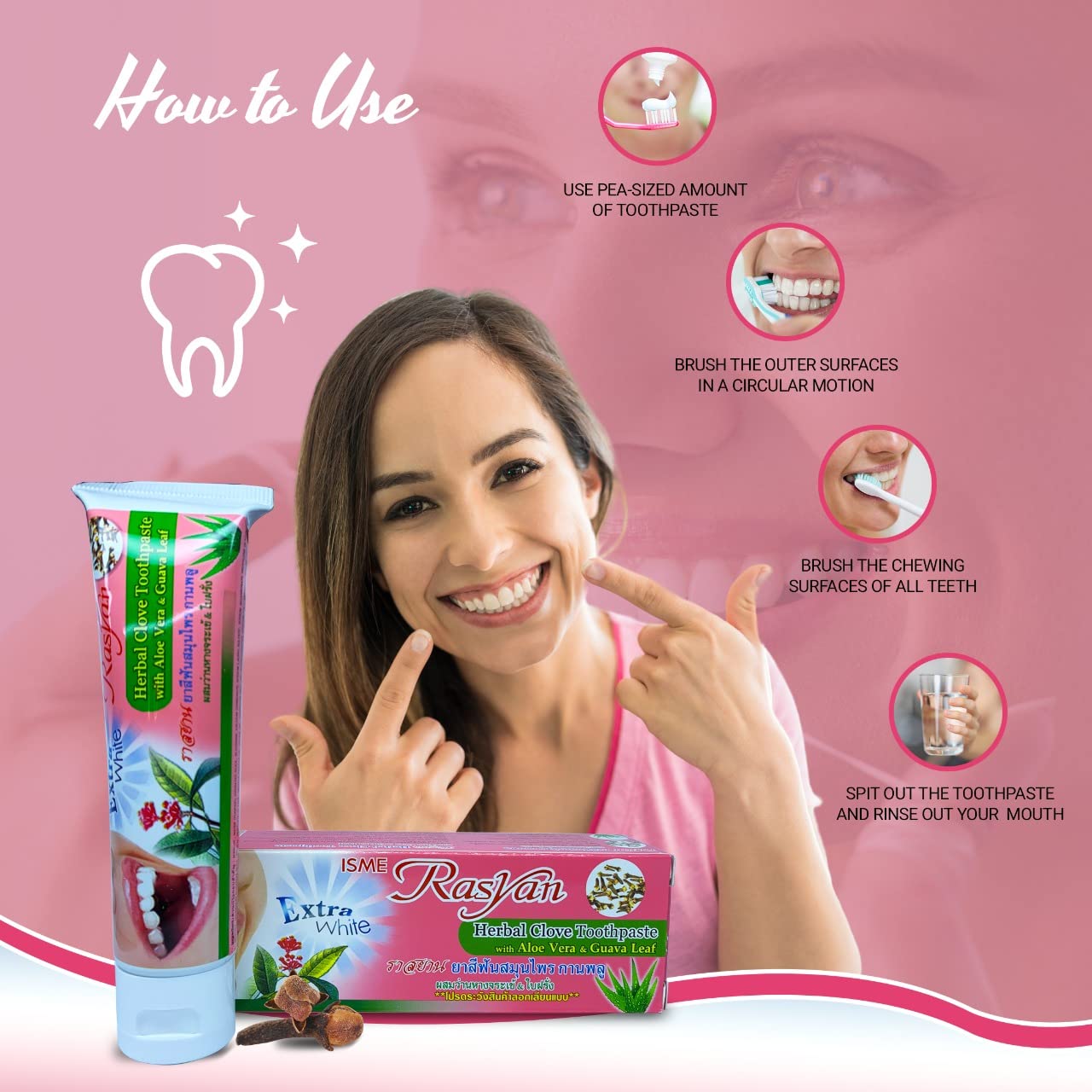 ISME Rasyan Extra White Aloe Vera & Guava Leaf Herbal Clove Toothpaste 100g,8852525369047,