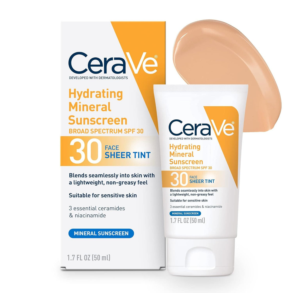 CeraVe SPF 30 Face Sheer Tint Hydrating Mineral Sunscreen 50ml,3606000512313