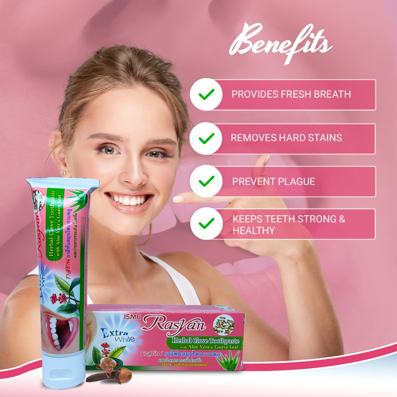 ISME Rasyan Extra White Aloe Vera & Guava Leaf Herbal Clove Toothpaste 100g,8852525369047,