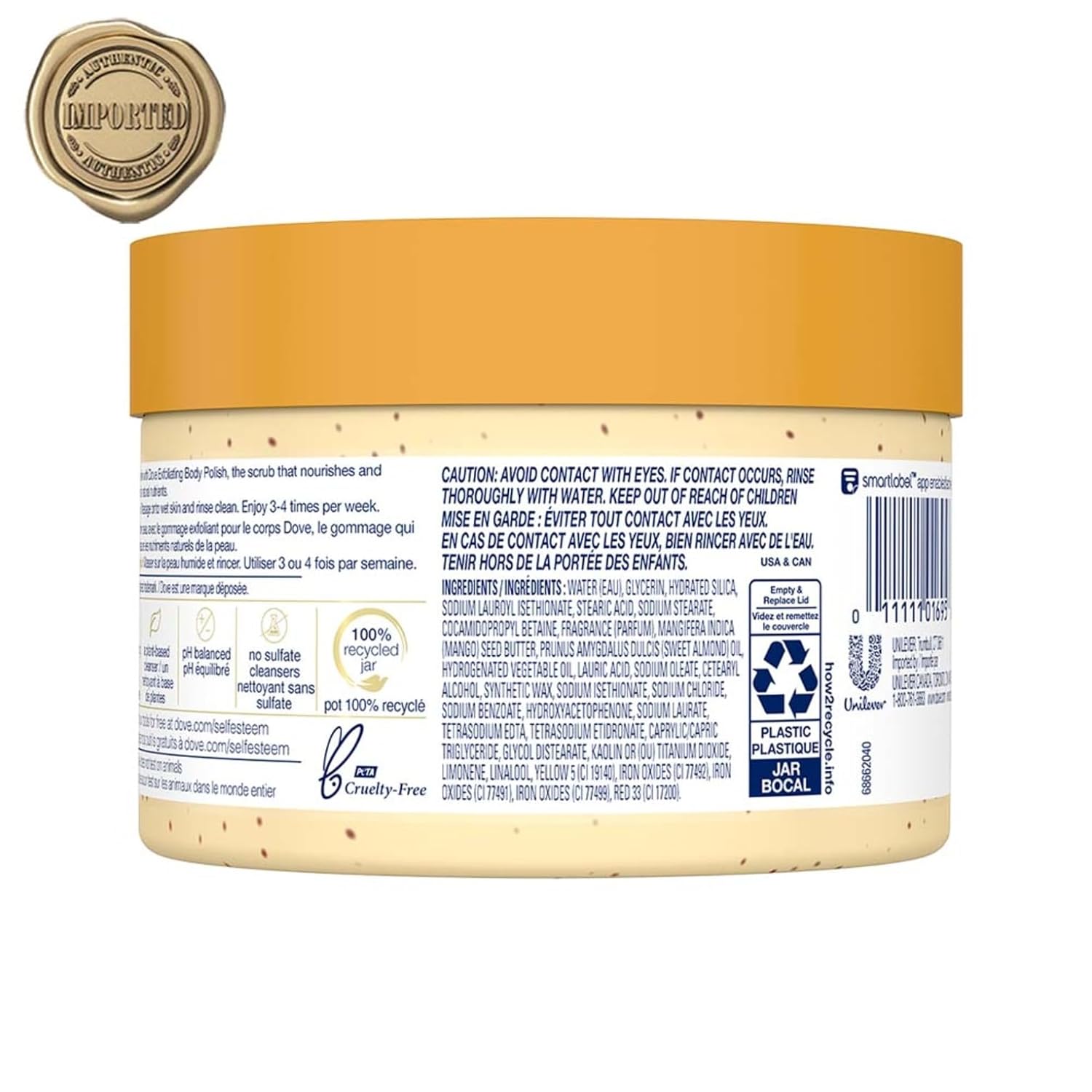 Dove Crushed Almond & Mango Butter Exfoliating Body Scrub 298g,011111016958,