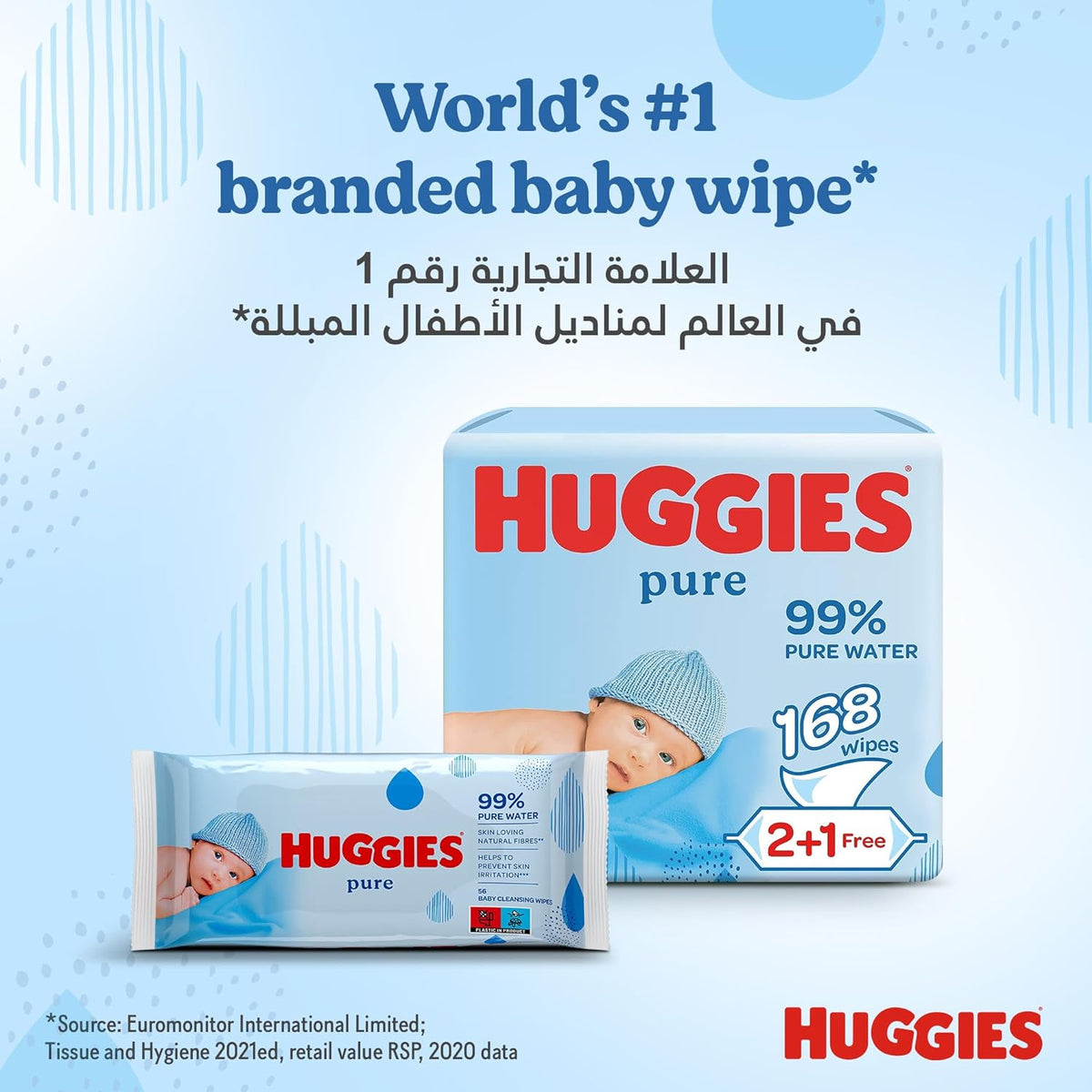 Huggies Pure 99% Pure Water Baby Cleansing Wipes 56 Count,5029053550039