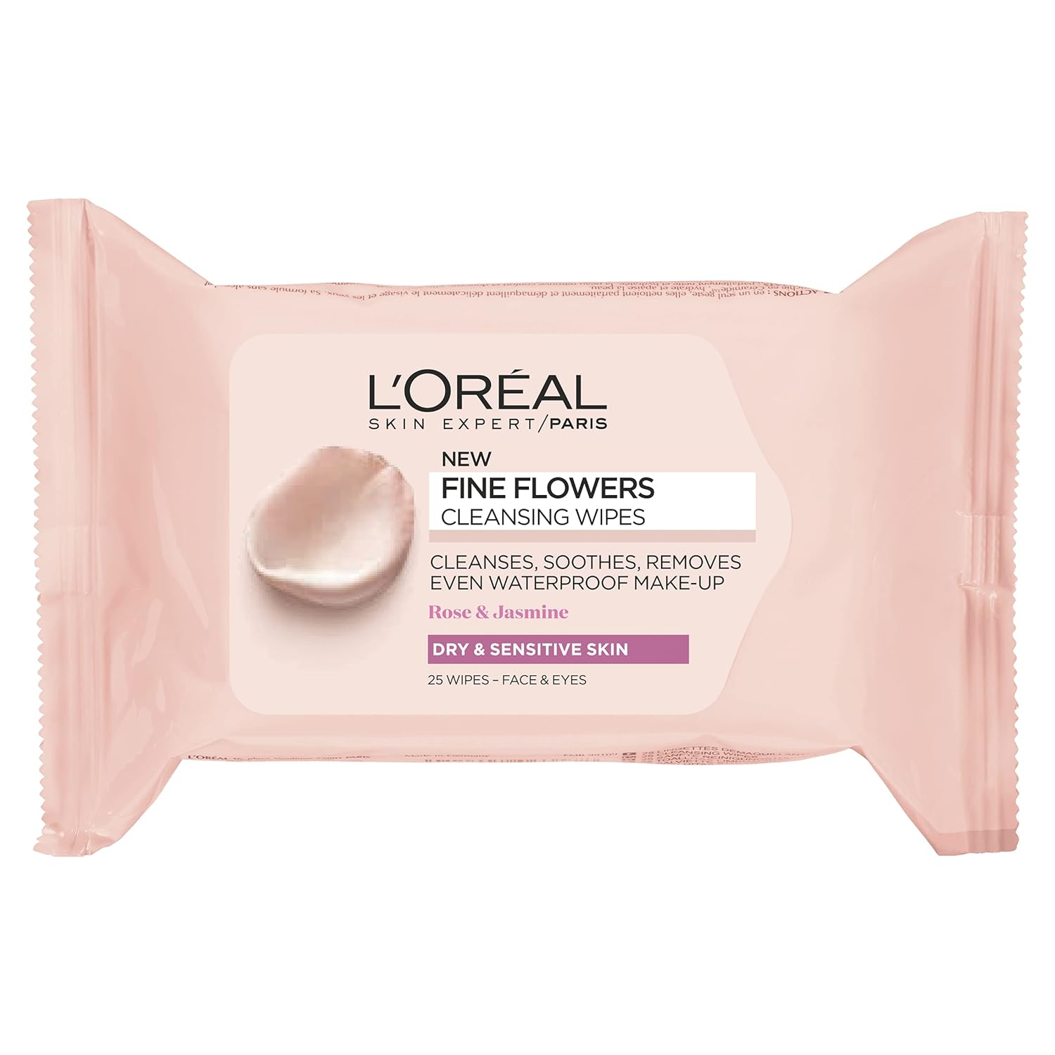 L'Oreal Paris Skin Expert Fine Flowers Rose & Jasmine Cleansing Wipes 25 Count,3600523457991,