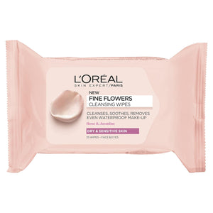 L'Oreal Paris Skin Expert Fine Flowers Rose & Jasmine Cleansing Wipes 25 Count,3600523457991,