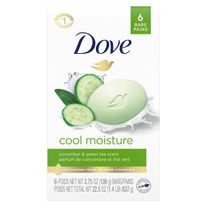 Dove Beauty Bar Cool Moisture Cucumber & Green Tea Soap (Pack Of 6) 106g Each