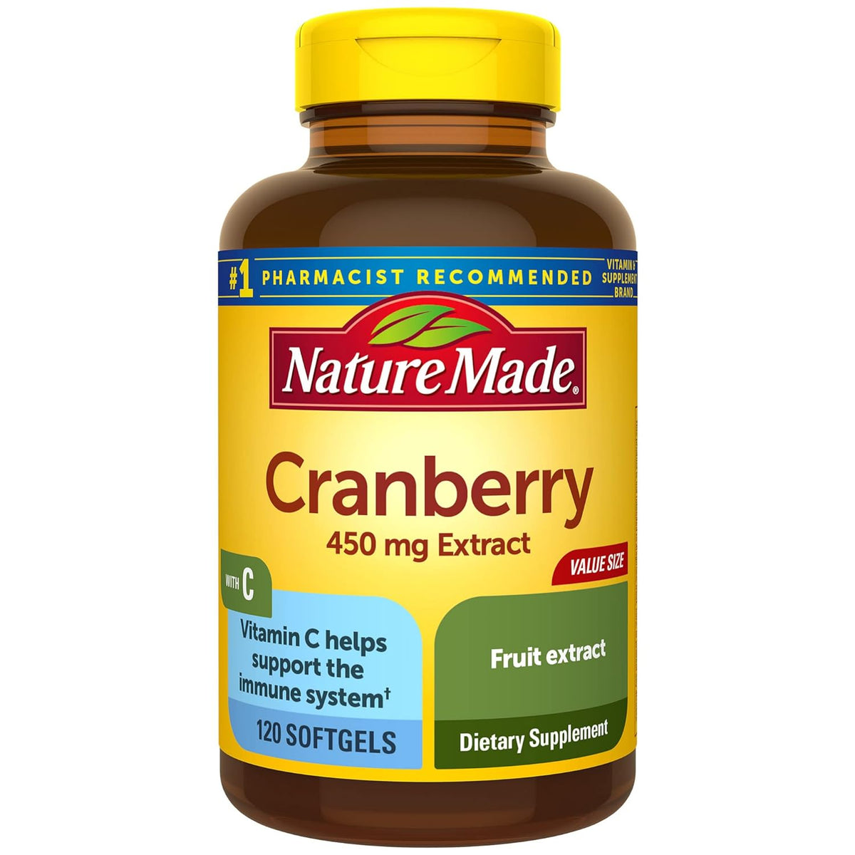 Nature Made Cranberry 450mg Fruit Extract 120 Softgels,031604027797