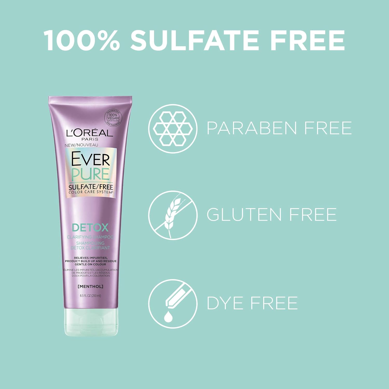 L'Oreal Paris Ever Pure Sulfate-Free Menthol Detox Clarifying Shampoo 250ml,071249424056