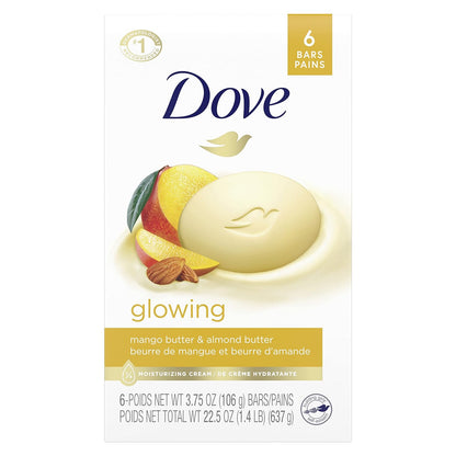 Dove Beauty Bar Glowing Mango Butter & Almond Butter Soap (Pack Of 6) 106g Each