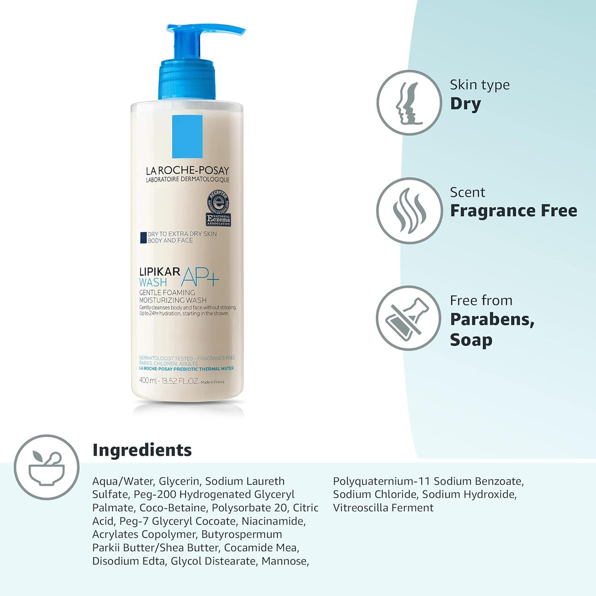 La Roche-Posay Lipikar AP+ Gentle Foaming Moisturizing Wash 400ml,3337875751032