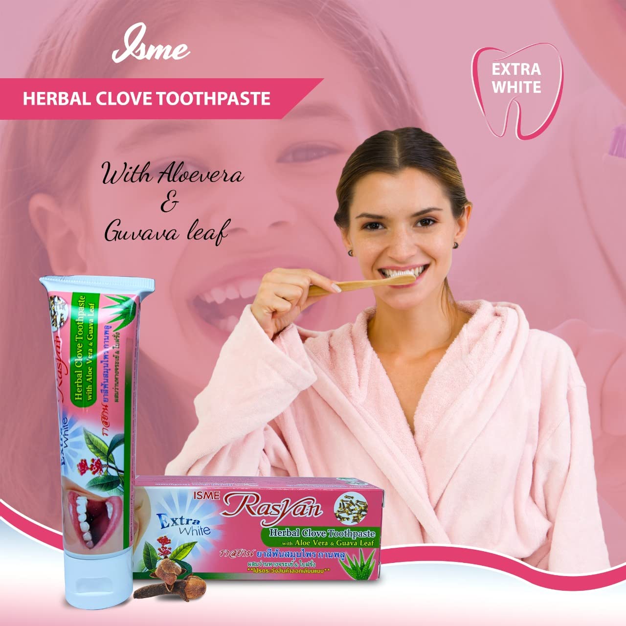 ISME Rasyan Extra White Aloe Vera & Guava Leaf Herbal Clove Toothpaste 100g,8852525369047,