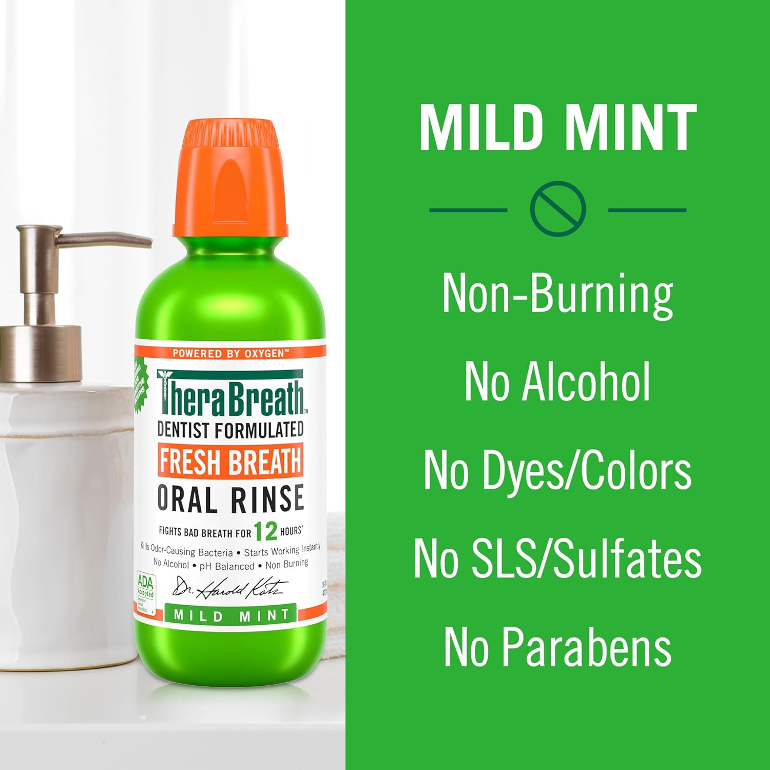 TheraBreath Fresh Breath Mild Mint Oral Rinse Mouthwash 473ml,697029284377