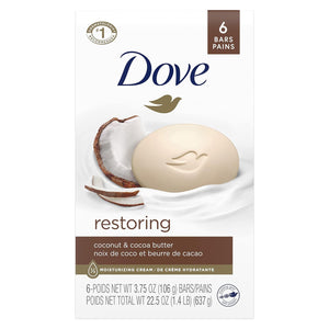 Dove Beauty Bar Restoring Coconut & Cocoa Butter Soap (Pack Of 6) 106g Each,011111347861