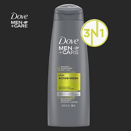 Dove Men +Care Sport Care Active + Fresh 3-In-1 Shampoo, Conditioner & Body Wash 355ml,079400461636,