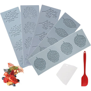 7Pcs Leaf Molds Silicone Fondant Molds With Dough Scraper Silicone Spatula, 3D Coral Branch Leaf Chocolate Molds, Silicone Molds For Baking, Sugar Craft, Wax, Gum Paste, Cupcakes, Clay,