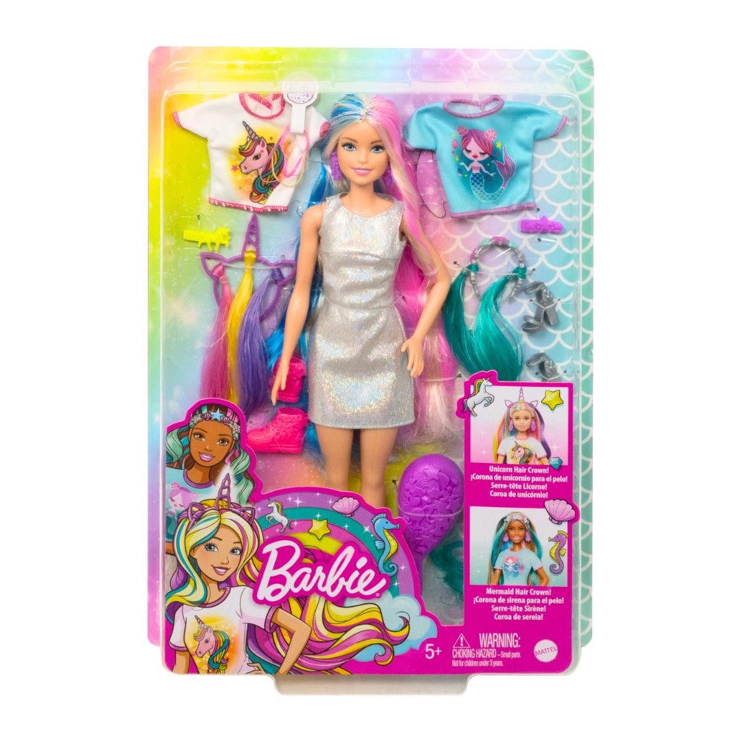 Mattel Barbie Fantasy Hair Unicorn To Mermaid Doll For Kids 5+ Years