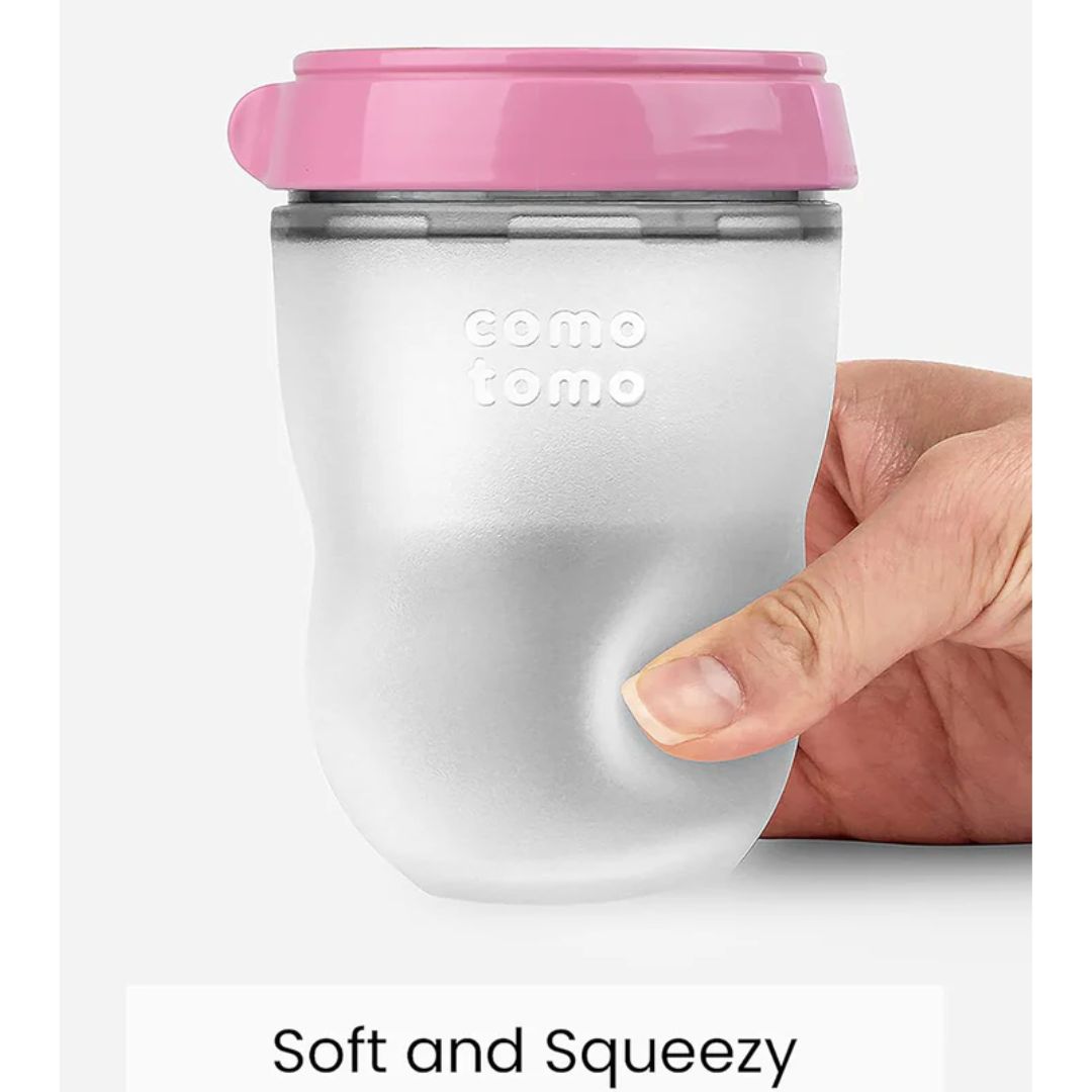 Comotomo Soft Hygienic Silicone Medium Flow Pink Baby Bottle (Pack Of 2) 250ml Each