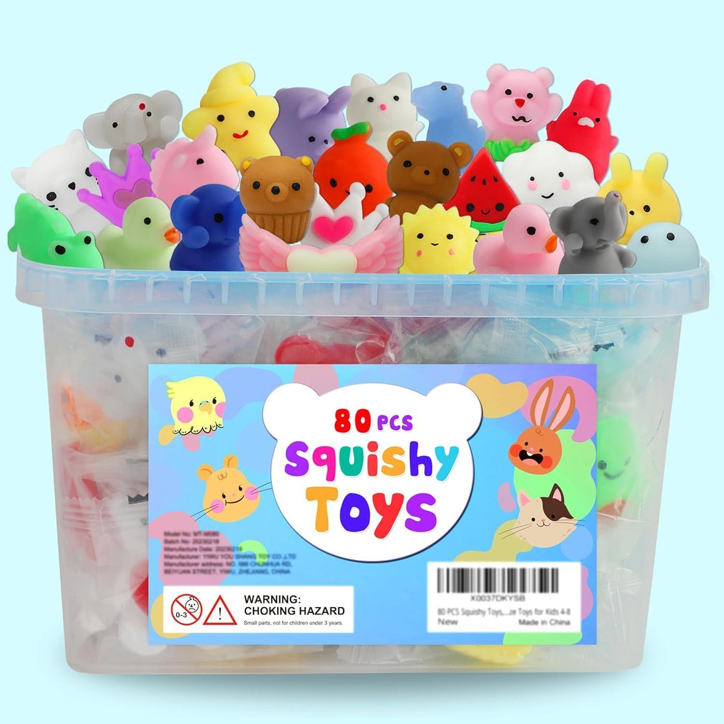 Mochi Squishy Toys Bulk Set of 80 Kawaii Fidgets Party Favors for Kids Goodie Bag and Prizes Ages 4–8