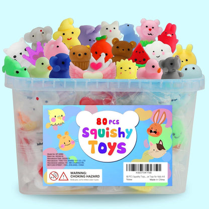 Mochi Squishy Toys Bulk Set of 80 Kawaii Fidgets Party Favors for Kids Goodie Bag and Prizes Ages 4–8