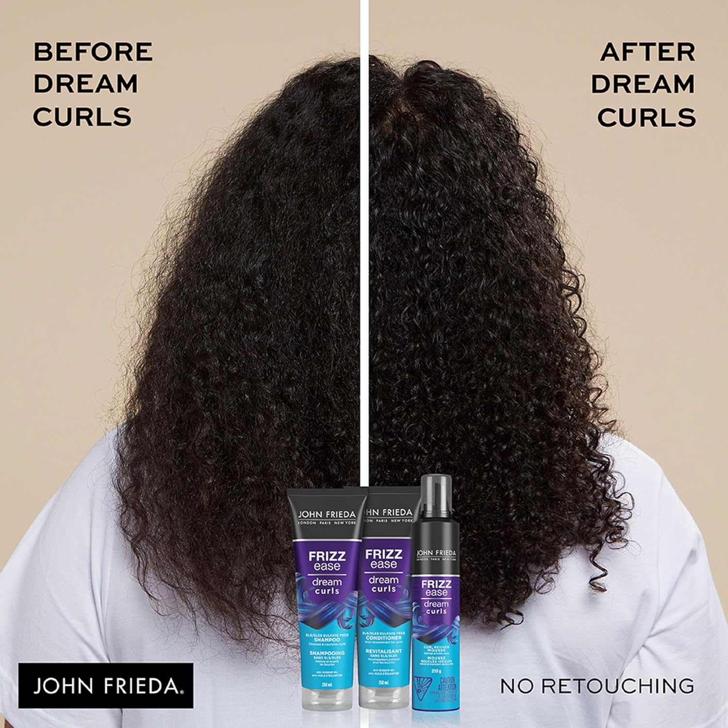 John Frieda Frizz Ease Dream Curls Sulfate Free Rosehip Oil Shampoo 250ml,5017634005962,